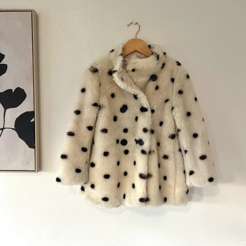 Crewcuts Cream Faux Fur Coat with Black Accents